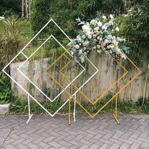 Décoration de fête en forme de diamant, arc de mariage, ballons, arrière-plans de fleurs, support de fond floral géométrique pour la maison, décor de cadre