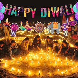 Décoration de fête Diwali Deepavali Festival suspendus bannière mur banderoles drapeaux joyeux Hanoukka de lumières décor de fond