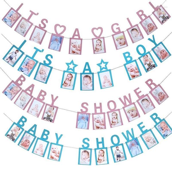 Décoration de fête DIY Baby Shower 1er anniversaire Po Frame Bannière Fournitures Garland Bunting C'est un garçon fille heureuse