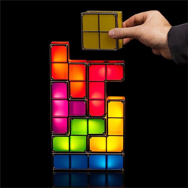 Feestdecoratie DIY Puzzel Licht Stapelbare LED-bureaulamp Bouwbaar blok Nacht Retro Club Bar Home Decor Toren Baby Kleurrijk speelgoed