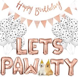 Suministros de cumpleaños para perros de la fiesta de la fiesta Letts Pawty Balloons Banner Pet Hat Happy Foil