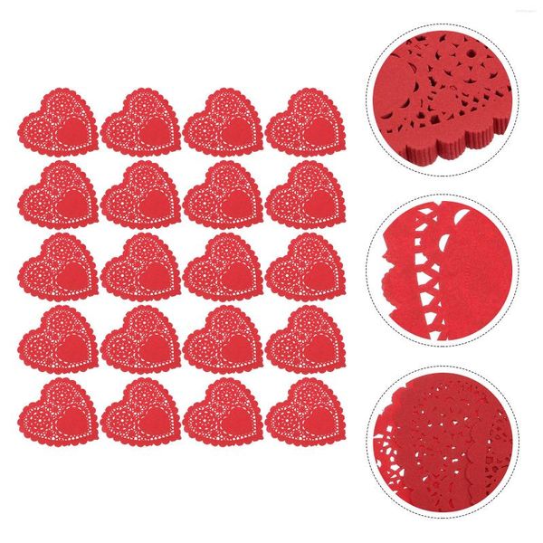 Décoration de fête Napperons Papier Coeur Gâteau Dentelle Pads Pad Décoratif Napperons De Mariage Rouge Jetable Valentine En Forme De Buvardage Huile Table