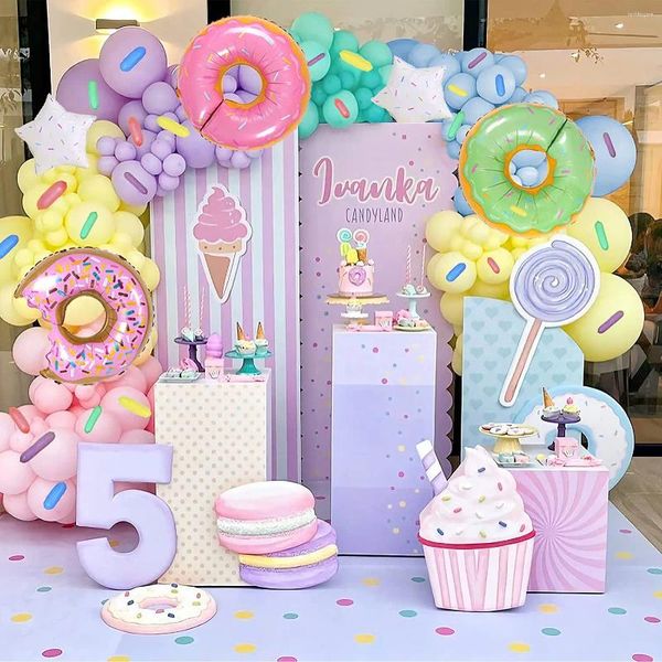 Decoración de fiestas Donut Macaron Balloons Garland Kit Arch Boda Boda Decoración de cumpleaños Candy Ice Cream Baloon Baby Shower Suministros
