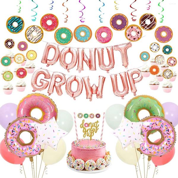 Decoración de fiesta, globos de papel de aluminio con temática de Donut para niña, decoraciones de cumpleaños, remolinos, suministros de pancarta, regalos, Favor