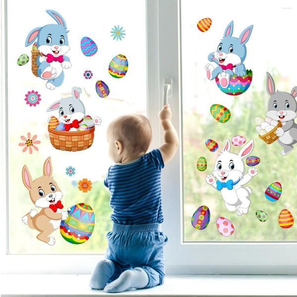 Party Decoration Pâques 2024 Mignon Cartoon Oeuf Window Stickers DIY HAPPY GLASS Sticker Kids Favors