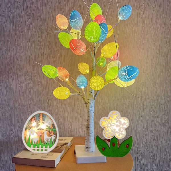 Décoration de fête pâques 60 cm bouleau maison oeuf lumière LED cadeau printemps fête ornements de table enfants cadeaux Y2302