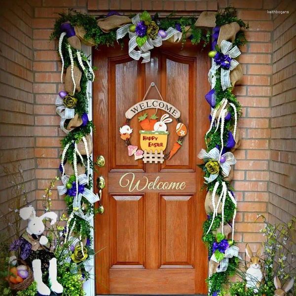 Decoración de fiesta Colgador de puerta de Pascua Signo de bienvenida Colgando Placa de madera Colgantes de dormitorio para niños Decoración del hogar