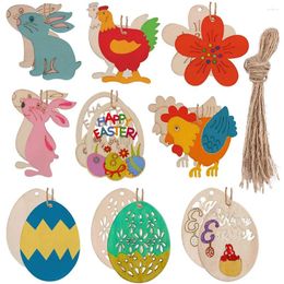 Décoration de fête oeufs de Pâques en bois inachevé bricolage artisanal ornements suspendus pour les enfants cadeau de cadeau 10pcs / set