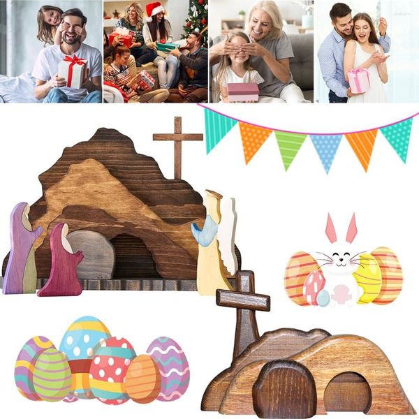 Decoración de fiestas Pascua Cross Cross vacío Tumba Creative Jesus Resurrection Ornament for Family Festival Activition Decor