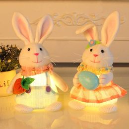 Feestdecoratie paas Lumineuze konijnenpop met eieren wortelmand Bunny tafelblad gelukkige decor kinderen voorstander van geschenken y2302