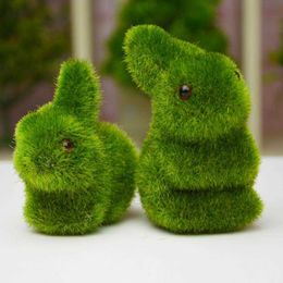 Feestdecoratie paas mos mos konijn standbeeld kunstmatig turf gras bunny handgemaakte dieren beeldjes ornament veer tafel tuindecoraties y2302