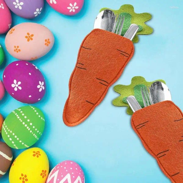 Décoration de la fête Pâques Pâques de table 6pcs Carrot Cutlery Notteery Pouch Socleder Sac pour les fournitures de décoration intérieure