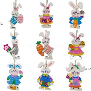 Party Decoration Pasen Houten Opknoping Ornamenten, Bunny Rabbit Themed Tags voor Home Wall Tree Hanging Decor Gift RRA11292
