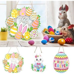 Feestdecoratie Pasen Houten Ornamenten Voor Boom Happy Egg Chick Uitsparingen Houten Hangende Ornament Lente Slice