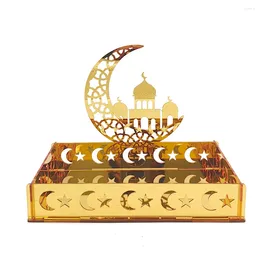 Decoración de fiestas Eid Mubarak Tray de postres Ramadan Moon Star Plate para festival musulmán islámico Cabora de almacenamiento de frutas de alimentos
