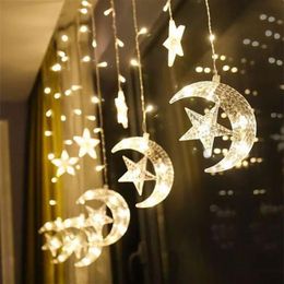 Party Decoratie Eid Mubarak Led Garland Lights String Moom Star Ramadan voor Home Islamitische Moslimvoorraden Al Adha GiftSparty