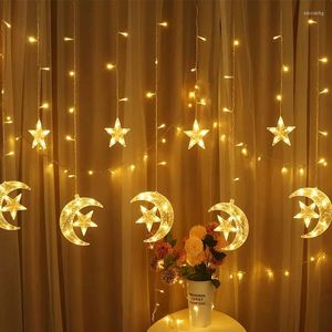 Party Decoratie Eid Mubarak Star Moon Light String Indoor Led Gordijn Lamp Raam Garland Fairy voor Home Islamitische moslim Ramadan