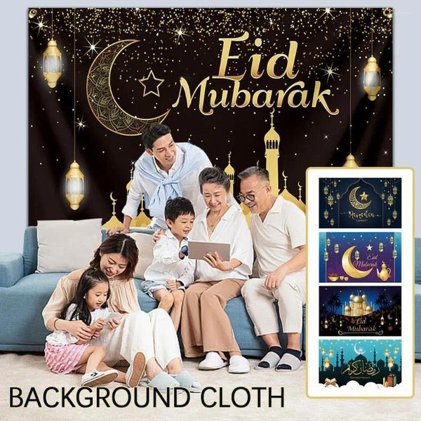 Decoración de fiesta Eid Mubarak Fondo de pared Banner Ramadán Po Accesorios Decoraciones de tela Suministros para eventos 180 110 cm