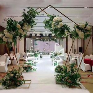 Feestdecoratie Europese bruiloft boog metalen smeed kunstmatige bloem stand hexagonale pentagon geometrie ijzeren plank diy scène lay-out rekwisieten