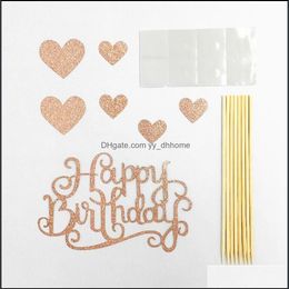 Décoration de fête fournitures d'événement maison de fête jardin en gros joyeux anniversaire décoration de gâteau Glod lettres scintillantes avec étoile d'amour, décor de fête