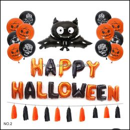 Party Decoration Event Supplies Festive Home Garden 5 Style Happy Halloween Balloons Set Decorations Charm Foil Balloon Pumpkin Cat Bat PA