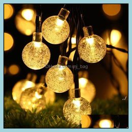 Décoration de fête Fournitures d'événements Festive Maison Jardin 25 mm LED Guirlande lumineuse solaire 8 modèles 20 têtes Cristal BBS Bubble Ball Lampe Wat