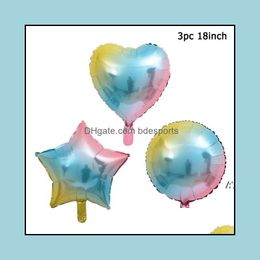 Décoration de fête Fournitures d'événement Festive Home Garden Nouveau 18 pouces Gradient Heart-Shape Five-Pointed Star Foil Balloon Rainbow Aluminium Birt