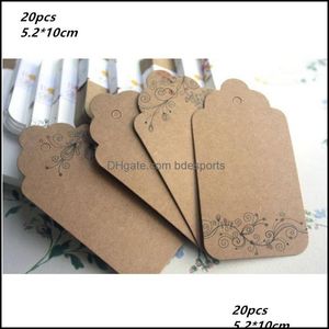 Décoration de fête Fournitures d'événements Festive Home Garden 20pcs 10 * 5.2cm Étiquettes en papier kraft blanc Bookmards Cadeau de Noël de mariage Accrocher une voiture florale