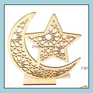 Party Decoration Event Leveringen Feestelijke huizentuin Ramadan houten decor islamitische moslim Eid Mubarak ornament Diy Hollow Moon Star Sheep Fe