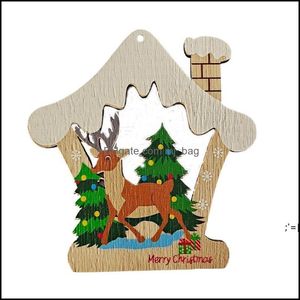 Décoration de fête Fournitures d'événements Fête Maison Jardin Gravure au laser en bois Ornements de Noël Cadeaux de vacances Accessoires de copeaux de bois peints