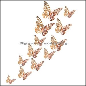 Party Decoration Event Leveringen Feestelijke Home Garden 12 stks/Lot 3d Hollow Butterfly Wall Sticker Butterflies Diy Verwijderbare muurschildering Wedd