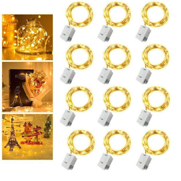 Décoration de fête Guirlande lumineuse à piles 3 Modes de vitesse 2M 20 LED Mini chaîne étanche Twinkle Firefly Lights pour Bouteille Fleur