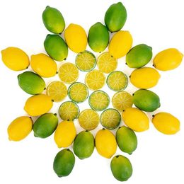 Décoration de fête Faux Citrons Limes Et Tranches Ensemble - Paquet De 36 Décorations Artificielles Décoratives De Faux Agrumes Pour La Cuisine À La Maison