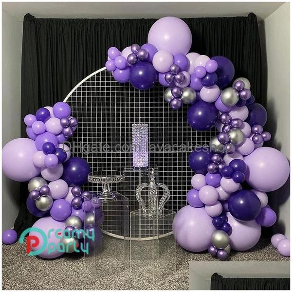 Decoración del partido Moda Chrome Purple Globos Látex Feliz cumpleaños Oro Decoración Globo Adt / Kid Baby Shower / Suministros T200624 Otcj6