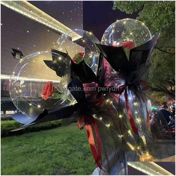 Décoration de fête Mode LED Ballon lumineux Bouquet Transparent Bubble Rose Tournesol Lily avec bâton Bobo Ball Saint Valentin Gif Dhe2Q