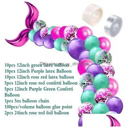 Party Decoration Fengrise 44pcs/Set Ballon Little Mermaid Theme Decor Birthday For Kids Favor Wedding Drop Delivery Home Garden Fes Dhjqi