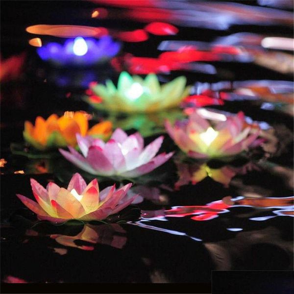 Décoration de fête Diamètre festif 18 Cm Led Lotus Lamp In Colorf Changed Floating Water Pool Wishing Light Lamps Lanterns For Xb1 Dr Dh8Bl