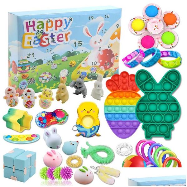 Décoration de fête Fidget Toys 24 jours Pâques Calendrier de l'Avent Pack Anti Toy Kit Relief Blind Box Cadeaux Drop Delivery Home Garden Festi Dhiqi