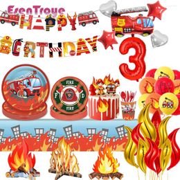 Decoración de fiesta bombero camión de bomberos globos de cumpleaños vajilla desechable platos tazas para niños niños bombero favores juguete