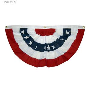 Décoration de fête FLAGLAND 1,5x3 pieds rayures imprimées étoiles USA Fan plissé banderoles drapeau demi-bannière pour la décoration du jour de l'indépendance du 4 juillet T230522