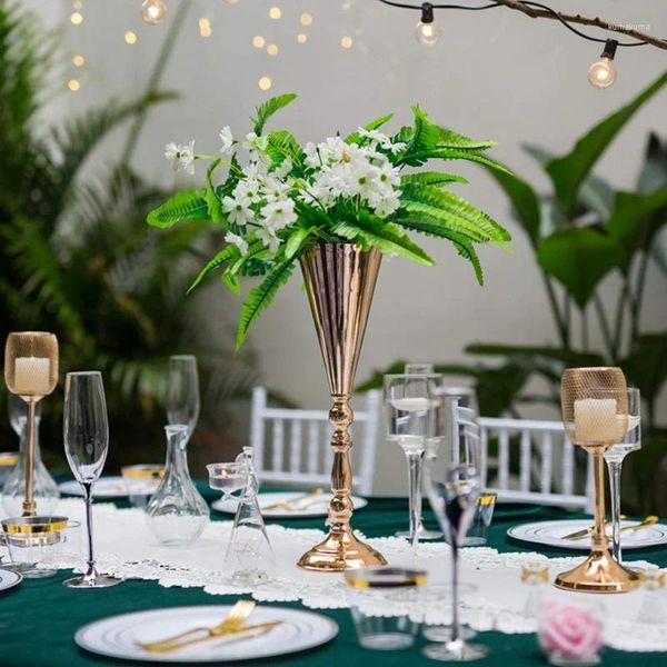 Decoración de fiesta, piso/mesa/florero de Metal, florero de boda/mesa de soporte/centros de mesa de boda, jarrones dorados para fiesta/hogar