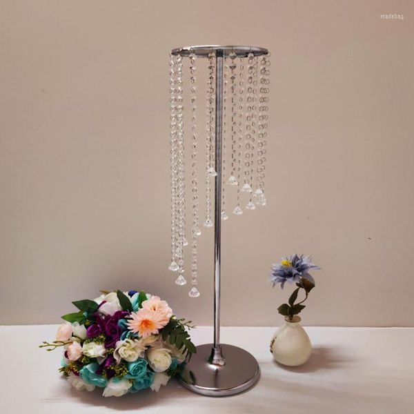 Décoration de fête support de fleurs galvanoplastie rotatif rideau de perles de cristal Banquet de mariage Table principale