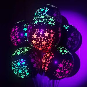 Decoración de fiesta Fluorescencia Globo negro Noctilucent Star Balons Mini Dot Ballon Feliz cumpleaños Fiesta Decoración Niños Favor Luminoso Baloon L0823