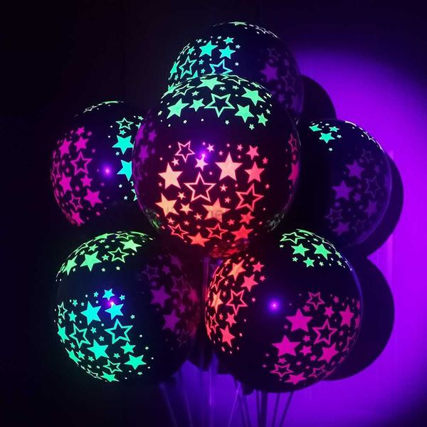 Decoración de fiesta Fluorescencia Globo negro Noctilucent Star Balons Mini Dot Ballon Feliz cumpleaños Fiesta Decoración Niños Favor Luminoso Baloon L0823