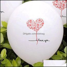 Décoration de fête pour la décoration de la maison Ballons Lettre anglaise Je t'aime Modèle de coeur Latex Rond Mariage Saint Valentin Airballoon Dhcvh