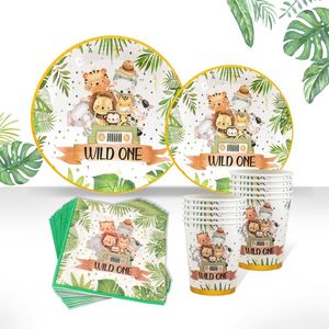 Party Decoratie Forest Animal Achtergerei Jungle Safari Birthday Wild One 1st Bithday Supplies Paper Plates Cup servetten