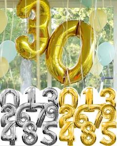 Décoration de fête gratuite 32 pouces nombres ballons en aluminium Couleur solide en aluminium grand nombre d'hélium Ballon d'anniversaire Supplies