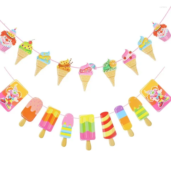 Decoración de fiesta Fresca Fresca Helado Popsicle Banner Bunting para Tropical Summer Bar Garland Kid Cumpleaños
