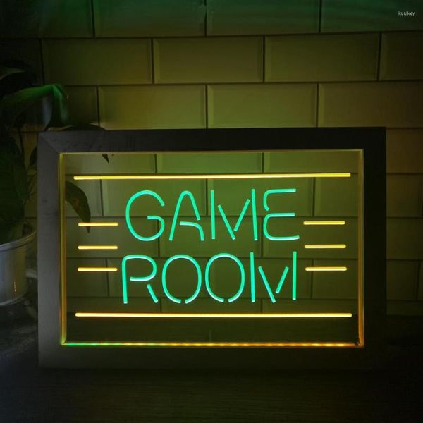 Decoración de fiesta sala de juegos muestra juguetes TV Dor doble Color LED neón signo Po marco creativo lámpara de mesa dormitorio escritorio madera 3D luz de noche