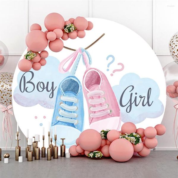 Décoration de fête, toile de fond ronde pour révélation du sexe, garçon ou fille, arrière-plan de photographie pour fête prénatale, ours bleu rose, accessoires de bannière